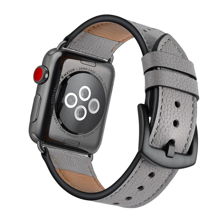 Apple Watch Series 5 40mm / Apple Watch 40mm Ægte læder Rem - Sølv#serie_5