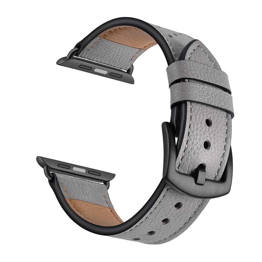  Apple Watch Series 5 40mm / Apple Watch 40mm Ægte læder Rem - Sølv#serie_5