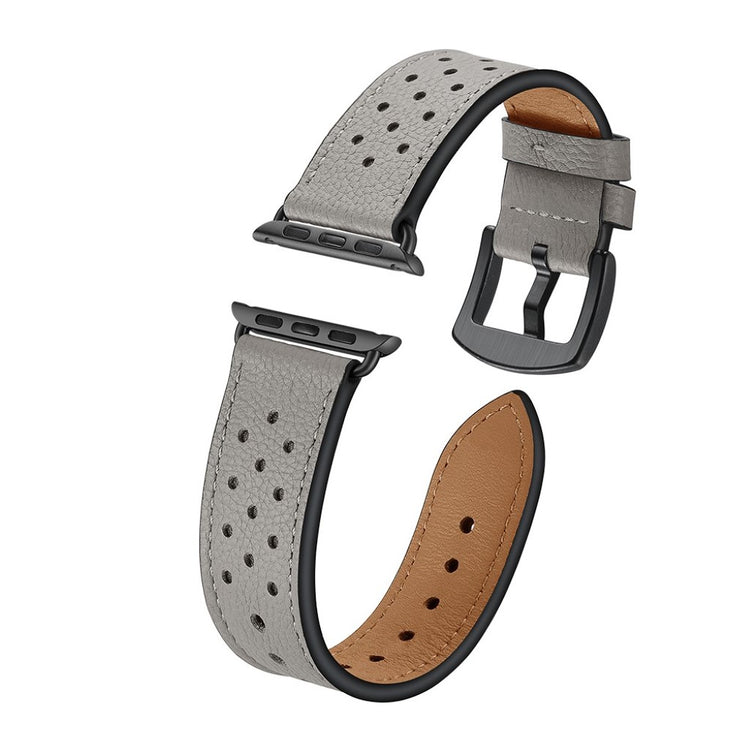  Apple Watch Series 5 40mm / Apple Watch 40mm Ægte læder Rem - Sølv#serie_5