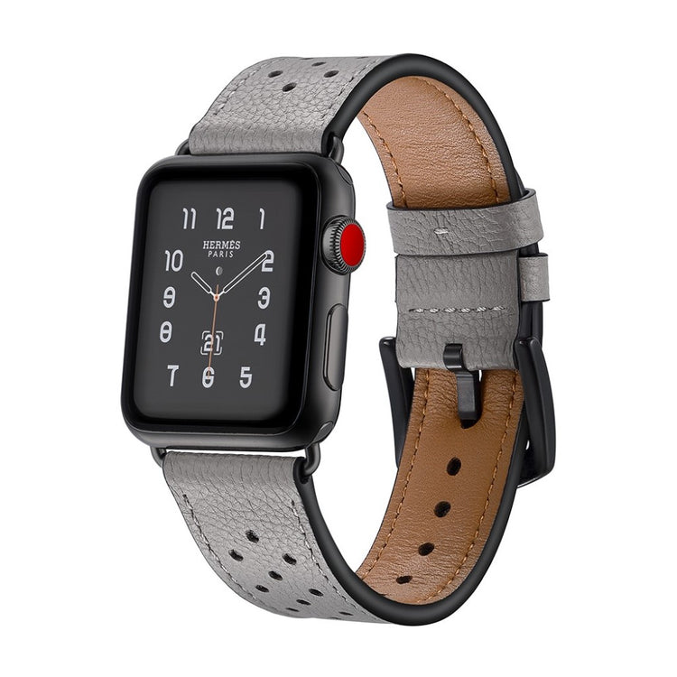  Apple Watch Series 5 40mm / Apple Watch 40mm Ægte læder Rem - Sølv#serie_5