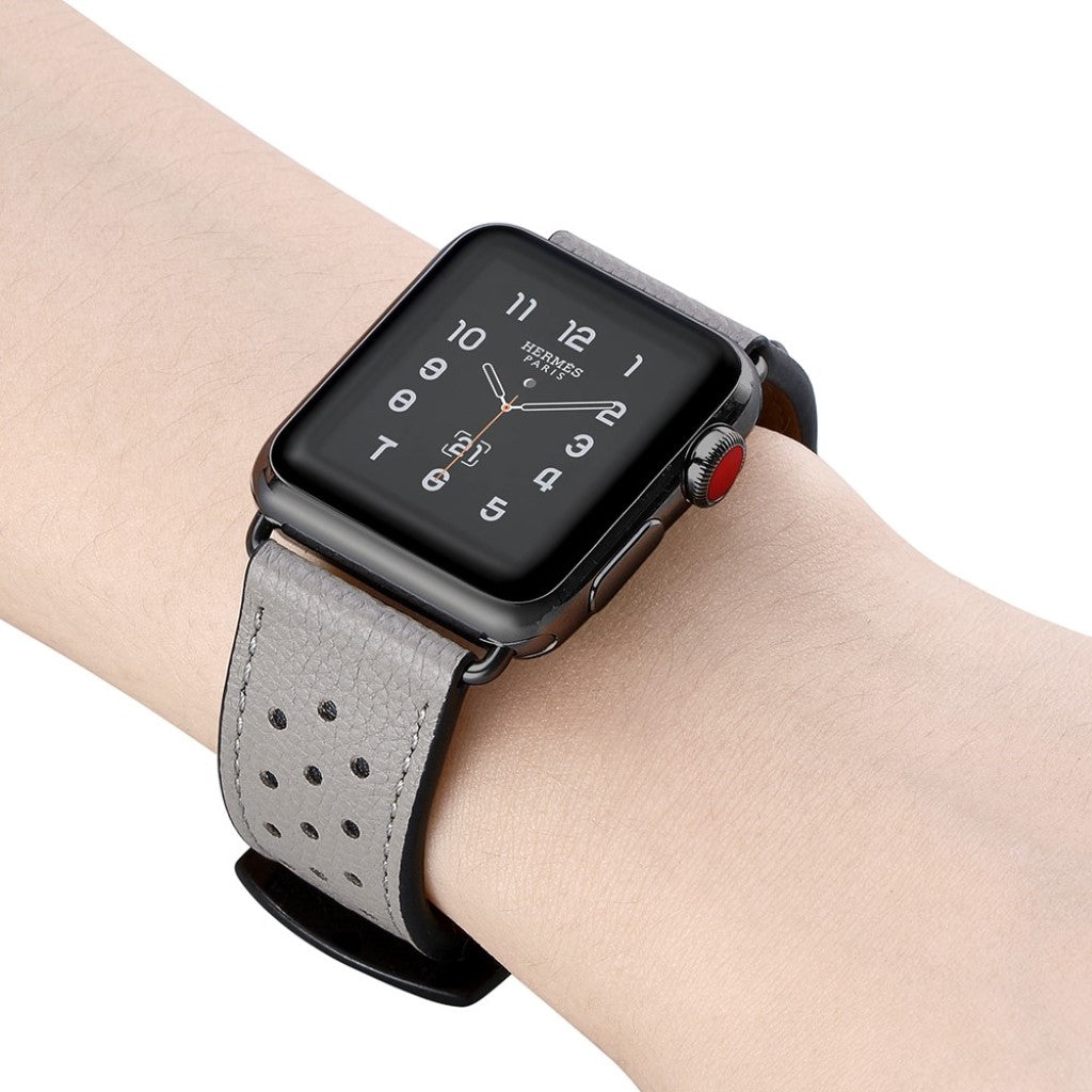  Apple Watch Series 5 40mm / Apple Watch 40mm Ægte læder Rem - Sølv#serie_5
