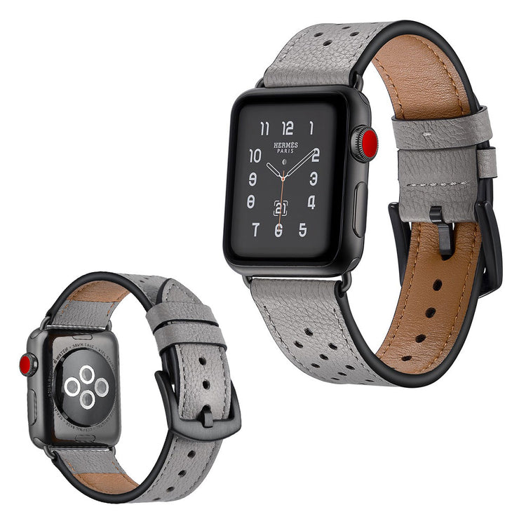  Apple Watch Series 5 40mm / Apple Watch 40mm Ægte læder Rem - Sølv#serie_5