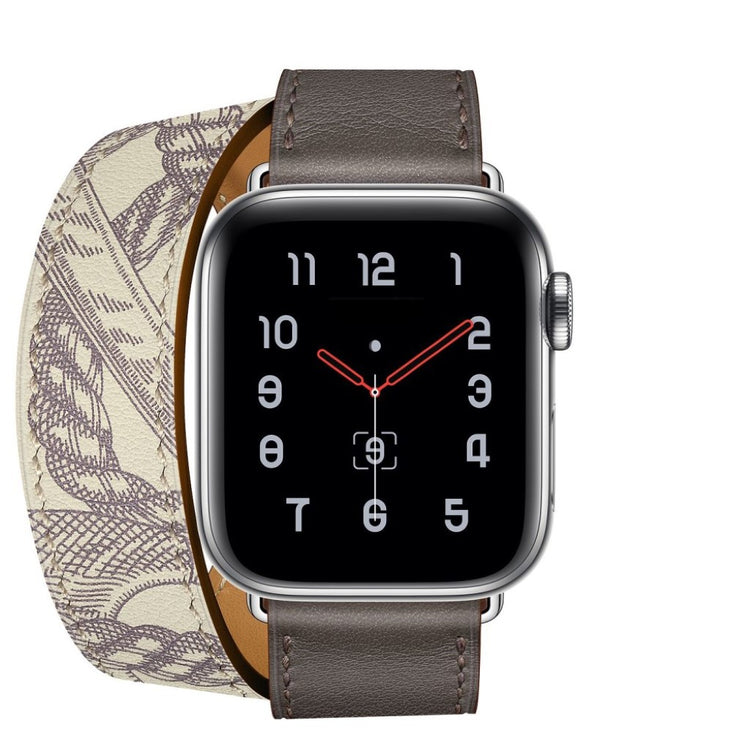  Apple Watch Series 5 40mm / Apple Watch 40mm Ægte læder Rem - Sølv#serie_3