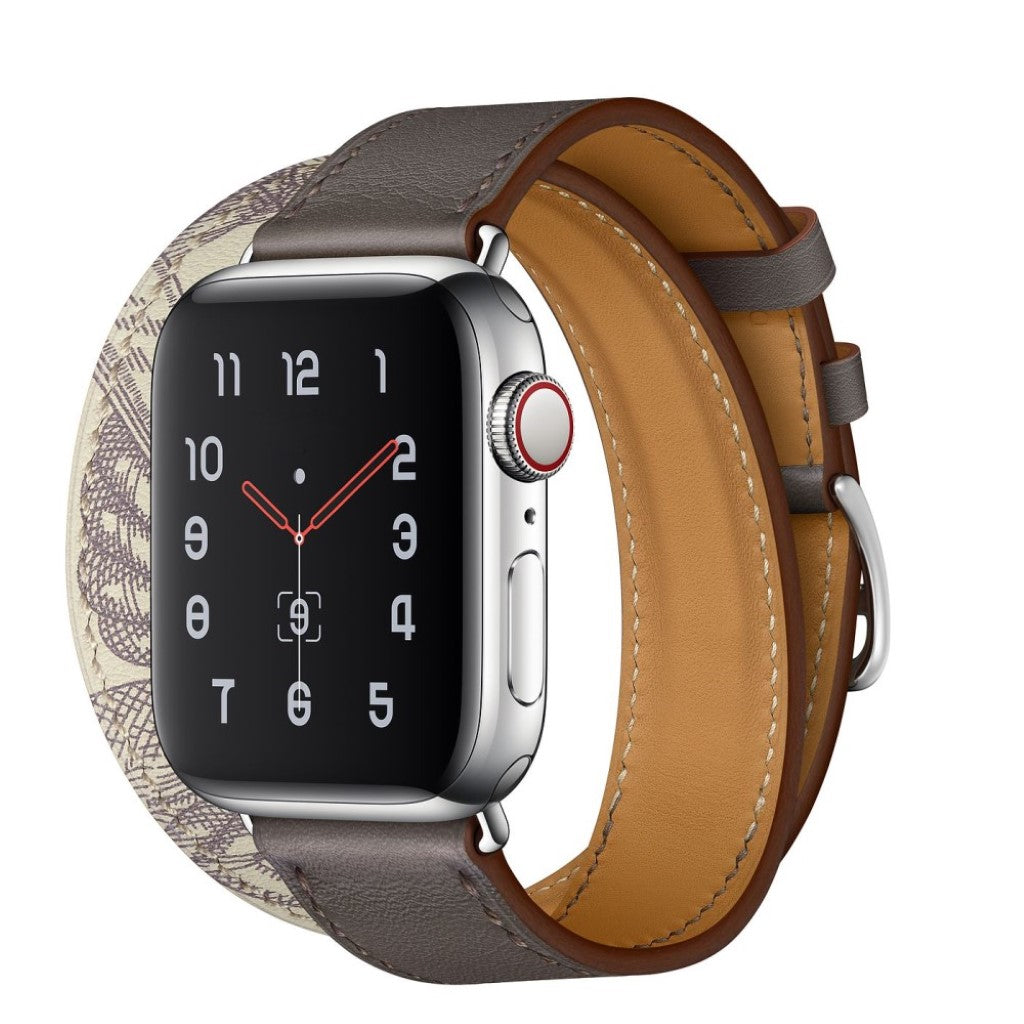  Apple Watch Series 5 40mm / Apple Watch 40mm Ægte læder Rem - Sølv#serie_3