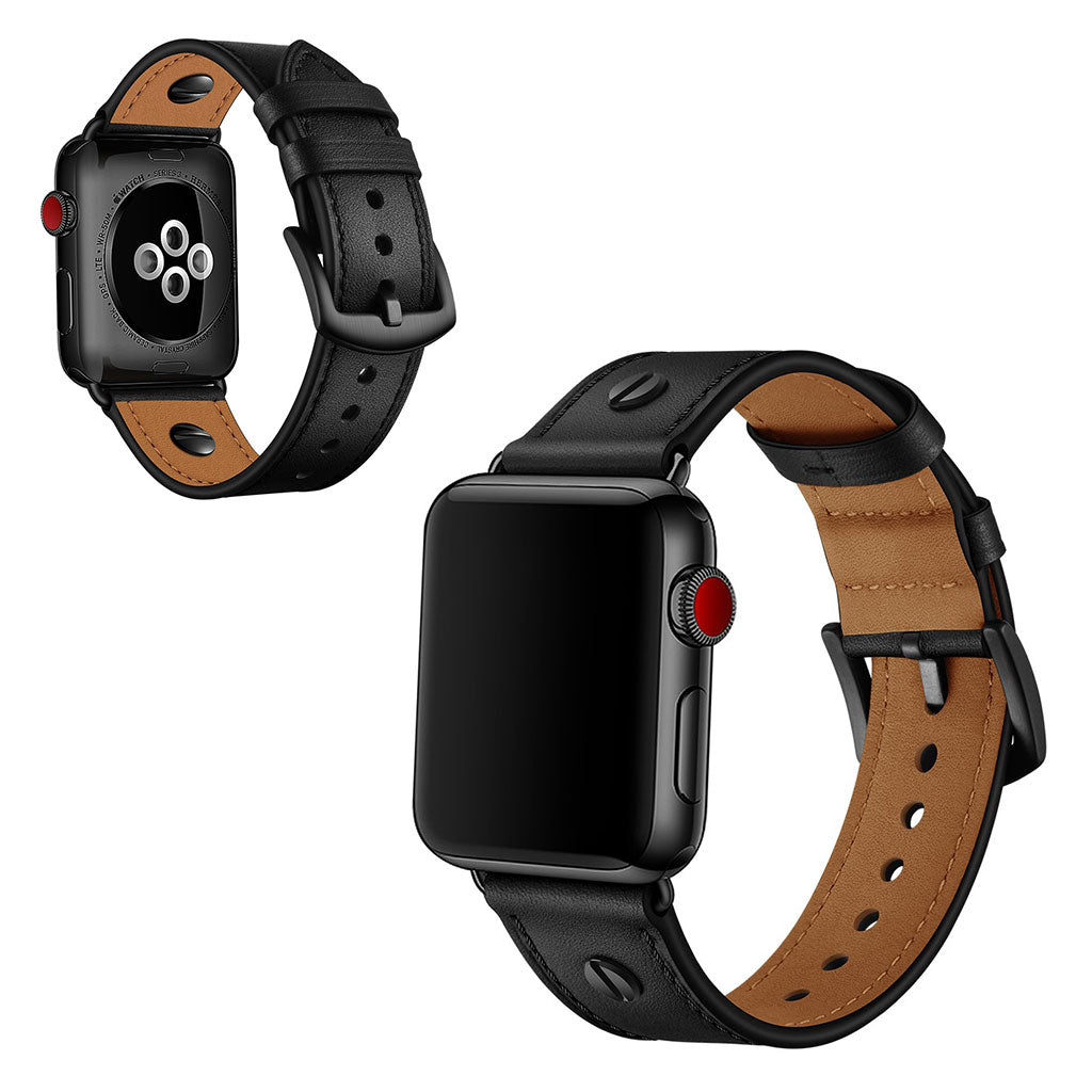  Apple Watch Series 5 40mm / Apple Watch 40mm Ægte læder Rem - Sort#serie_1
