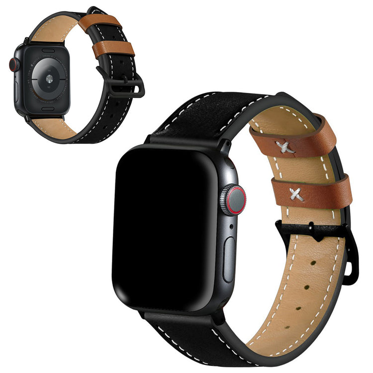  Apple Watch Series 5 40mm / Apple Watch 40mm Ægte læder Rem - Sort#serie_2
