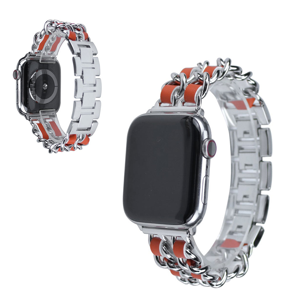  Apple Watch Series 5 40mm / Apple Watch 40mm Metal og Kunstlæder Rem - Orange#serie_3