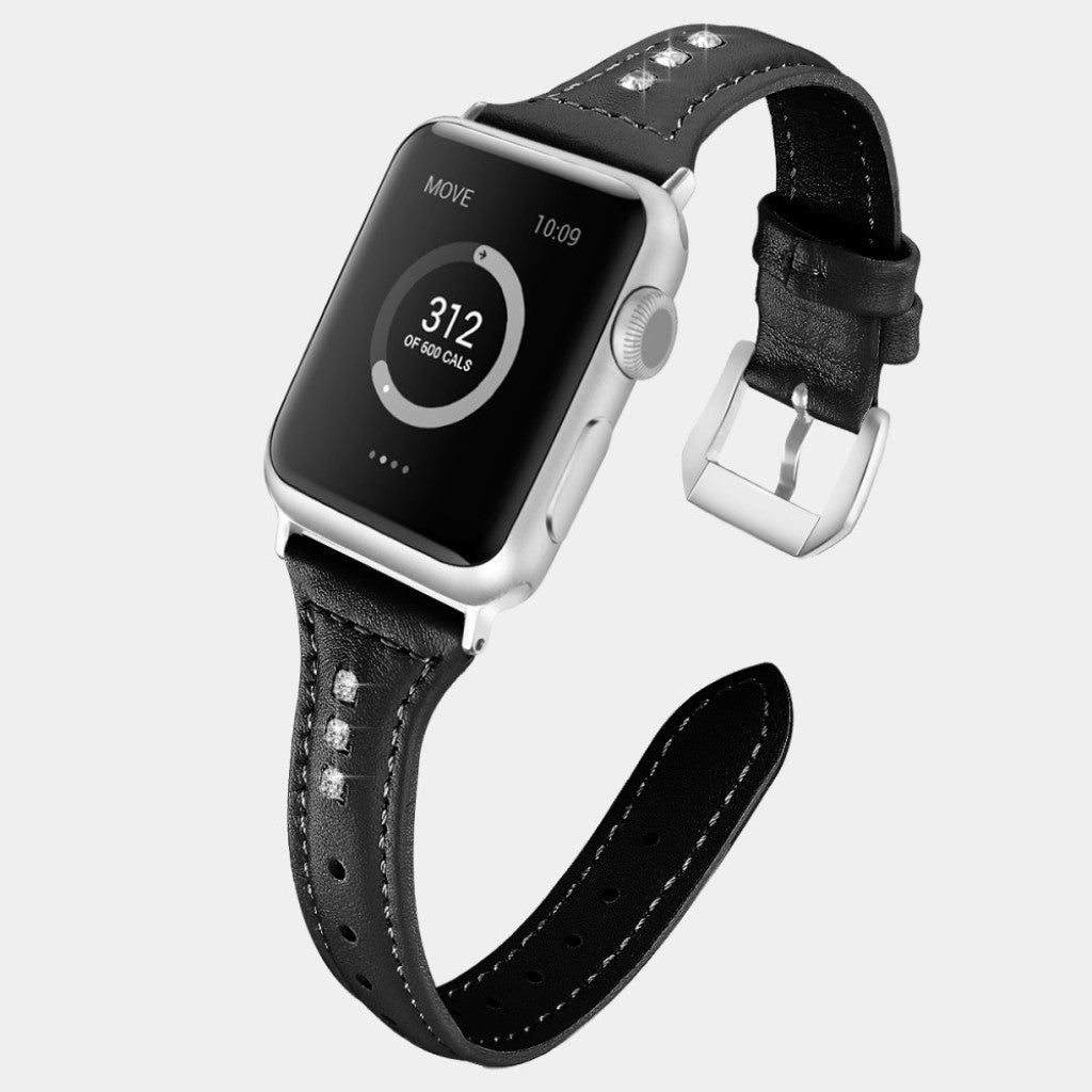 Solid Apple Watch Series 5 44mm Ægte læder og Silikone Rem - Sort#serie_1