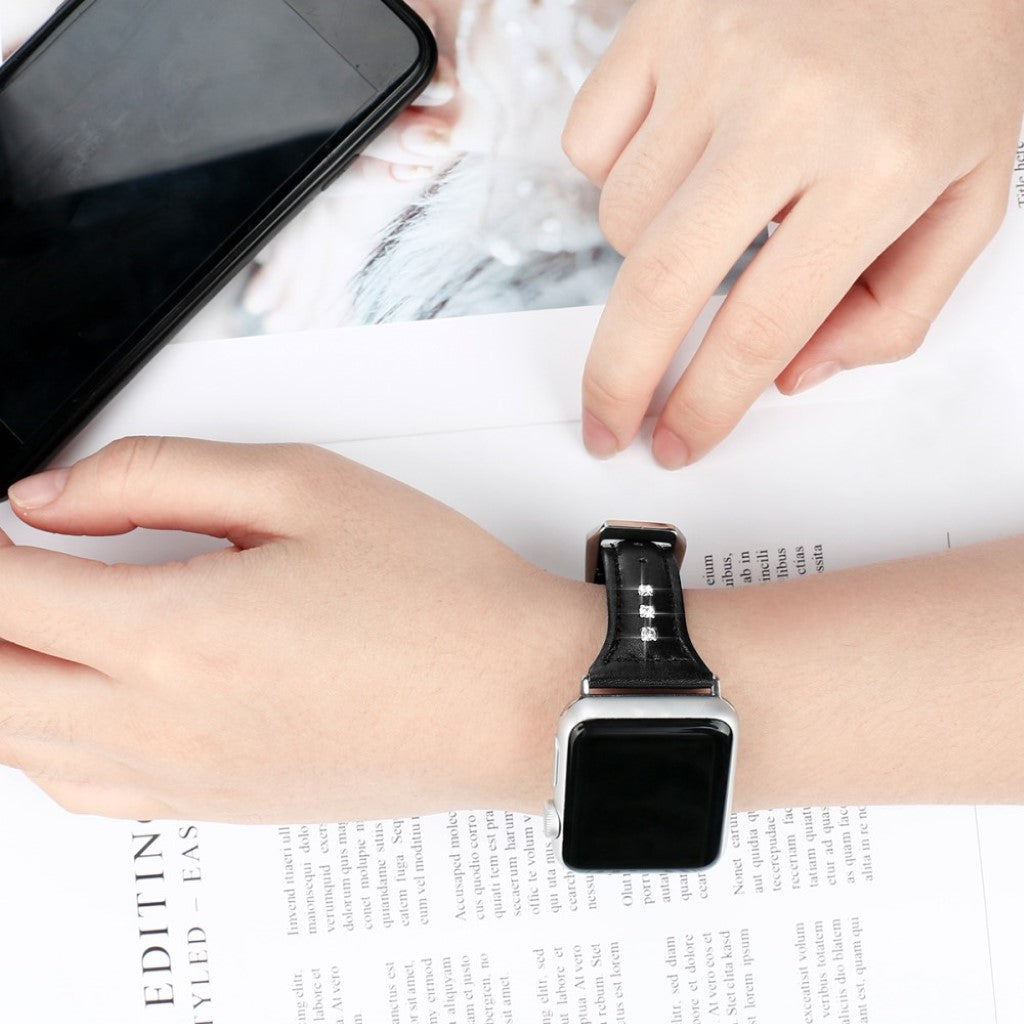 Solid Apple Watch Series 5 44mm Ægte læder og Silikone Rem - Sort#serie_1