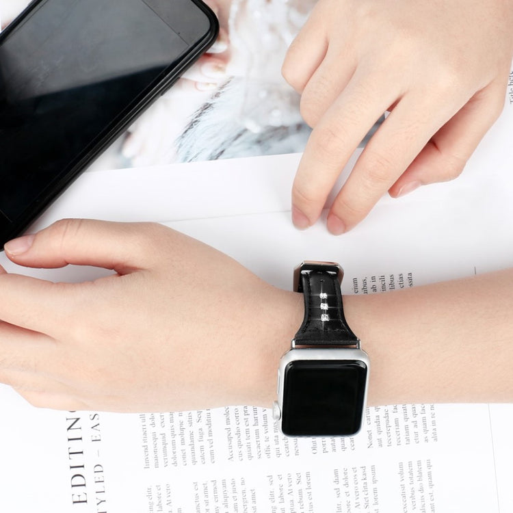 Solid Apple Watch Series 5 44mm Ægte læder og Silikone Rem - Sort#serie_1