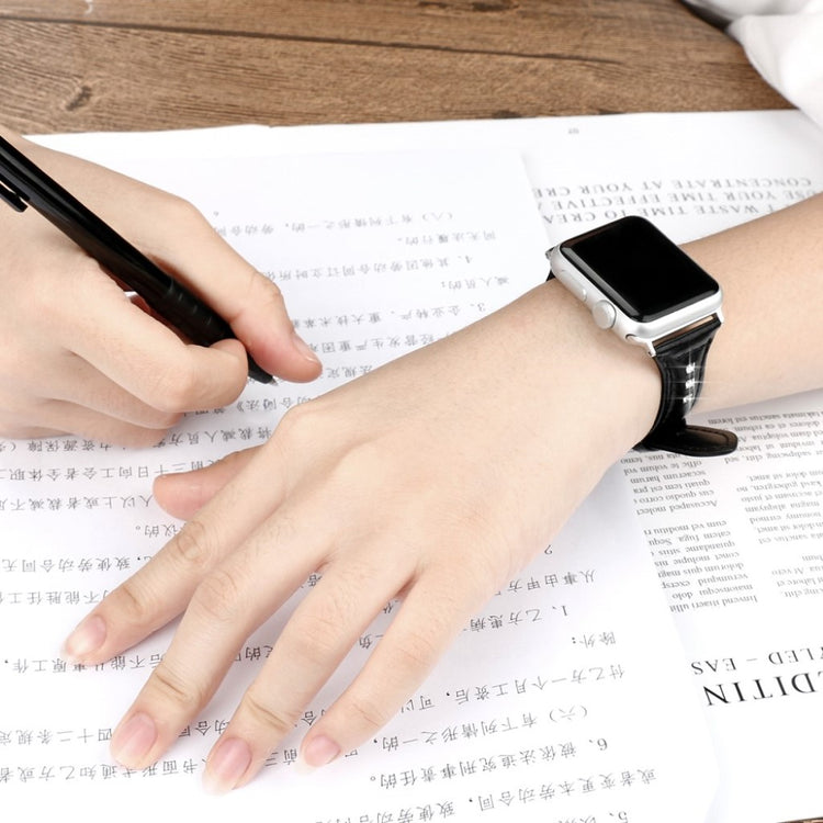 Solid Apple Watch Series 5 44mm Ægte læder og Silikone Rem - Sort#serie_1