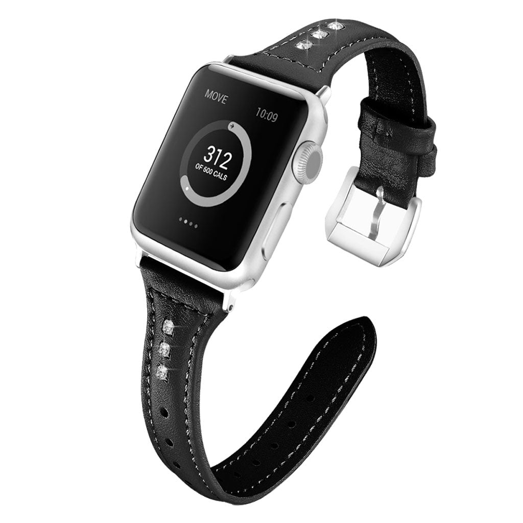 Solid Apple Watch Series 5 44mm Ægte læder og Silikone Rem - Sort#serie_1