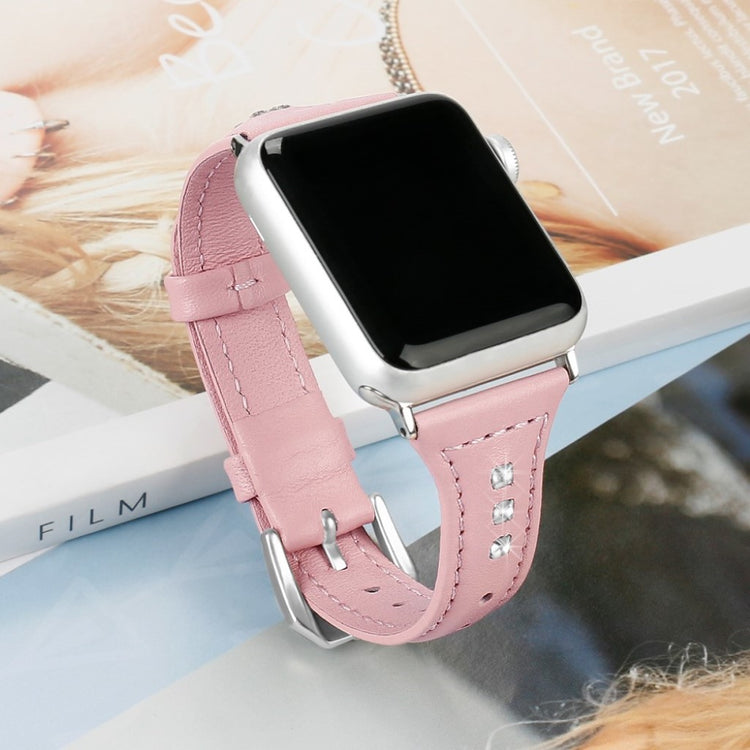 Solid Apple Watch Series 5 44mm Ægte læder og Silikone Rem - Pink#serie_2