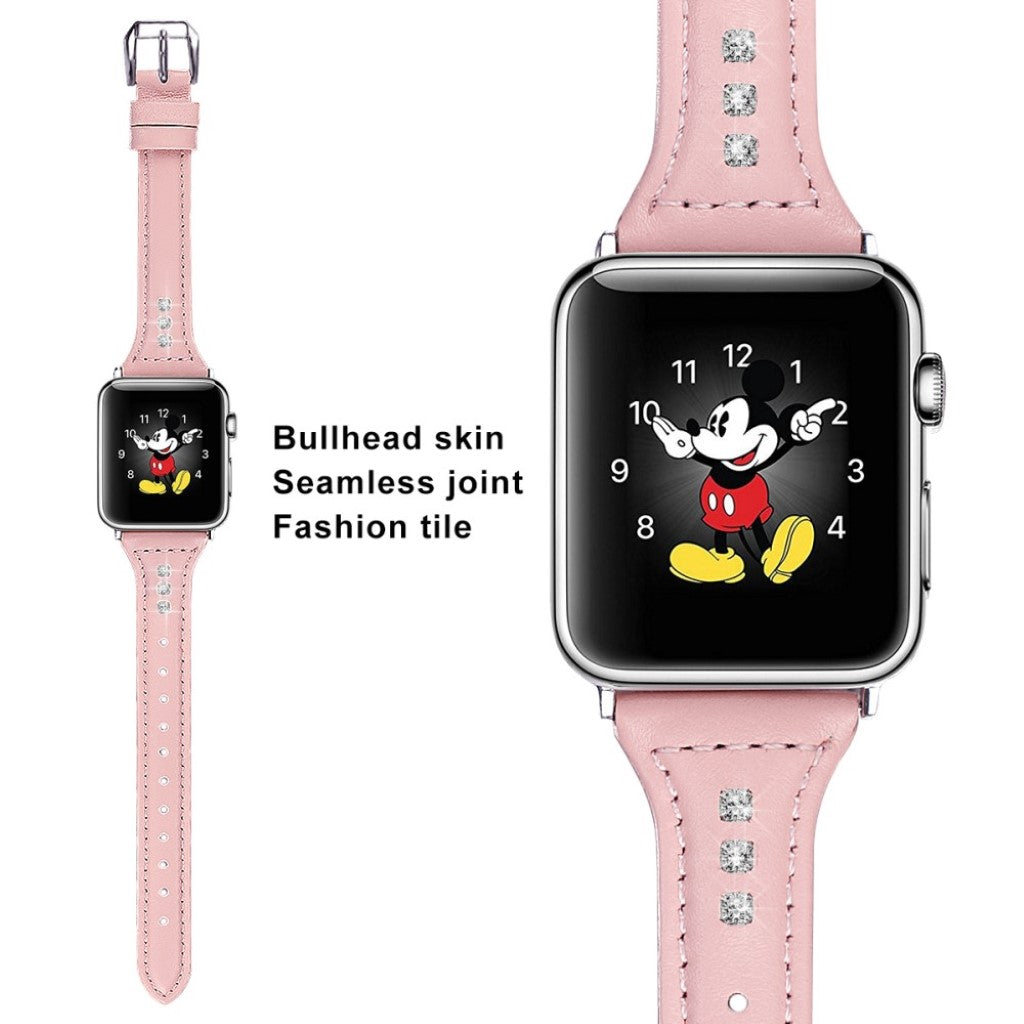 Solid Apple Watch Series 5 44mm Ægte læder og Silikone Rem - Pink#serie_2