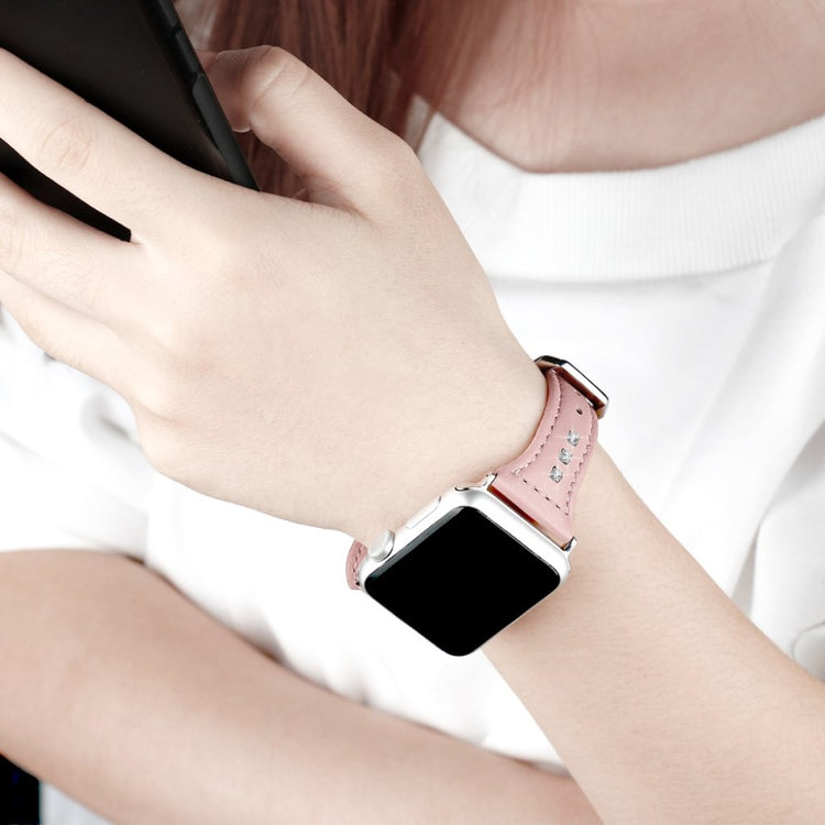 Solid Apple Watch Series 5 44mm Ægte læder og Silikone Rem - Pink#serie_2