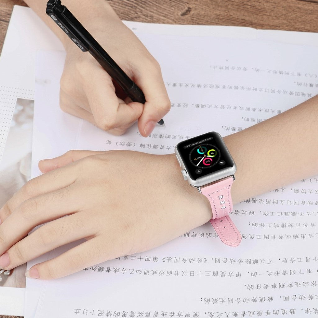 Solid Apple Watch Series 5 44mm Ægte læder og Silikone Rem - Pink#serie_2