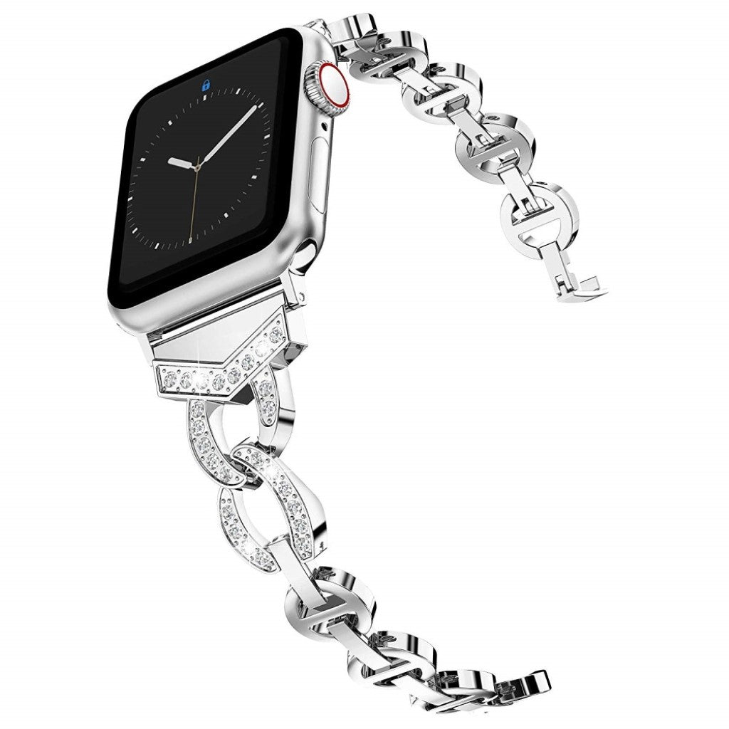Glimrende Apple Watch Series 5 44mm Metal og Rhinsten Rem - Sølv#serie_2