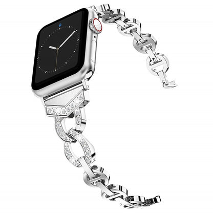 Glimrende Apple Watch Series 5 44mm Metal og Rhinsten Rem - Sølv#serie_2