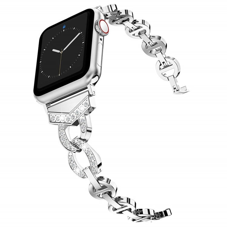 Glimrende Apple Watch Series 5 44mm Metal og Rhinsten Rem - Sølv#serie_2