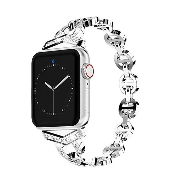 Glimrende Apple Watch Series 5 44mm Metal og Rhinsten Rem - Sølv#serie_2