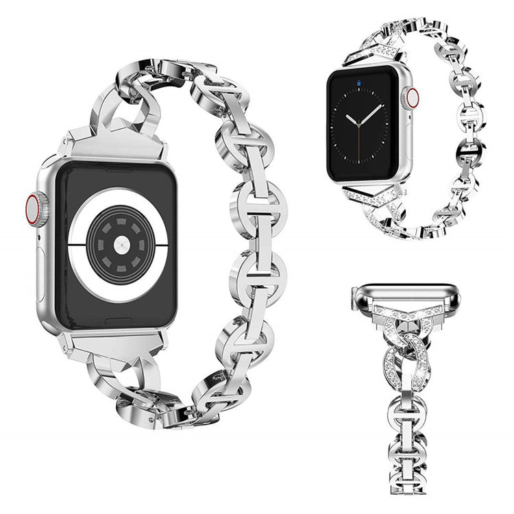 Glimrende Apple Watch Series 5 44mm Metal og Rhinsten Rem - Sølv#serie_2