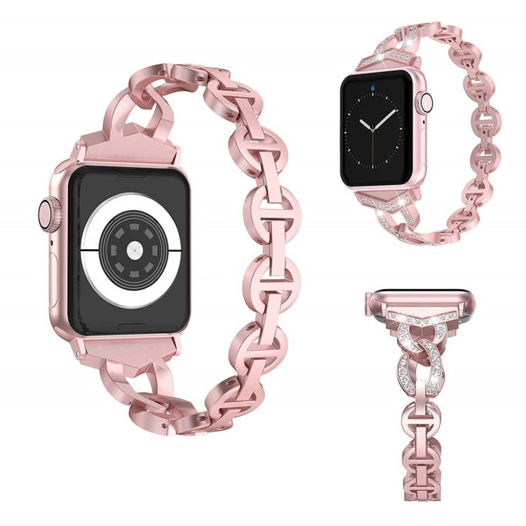 Glimrende Apple Watch Series 5 44mm Metal og Rhinsten Rem - Pink#serie_3