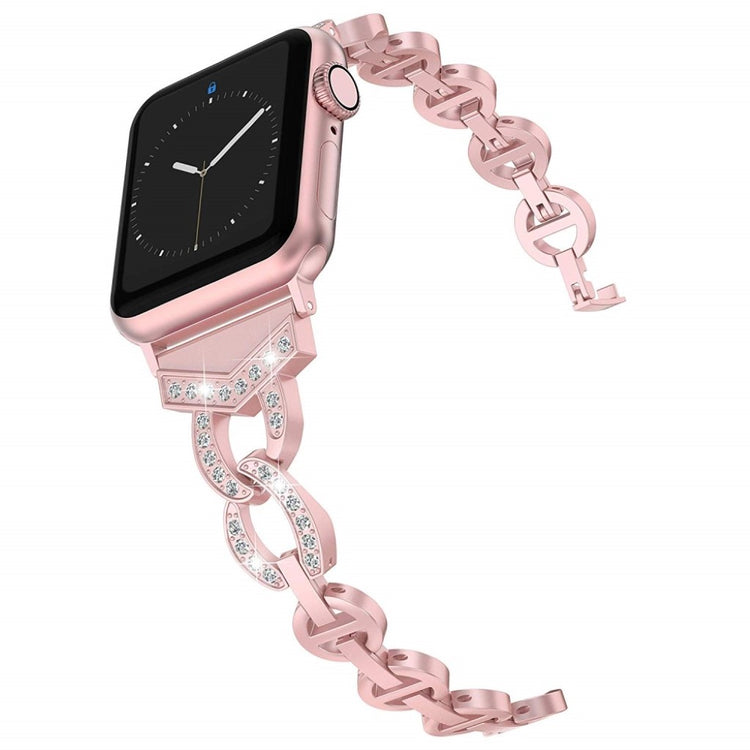 Glimrende Apple Watch Series 5 44mm Metal og Rhinsten Rem - Pink#serie_3