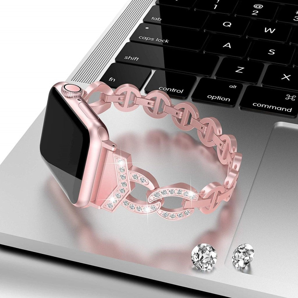Glimrende Apple Watch Series 5 44mm Metal og Rhinsten Rem - Pink#serie_3