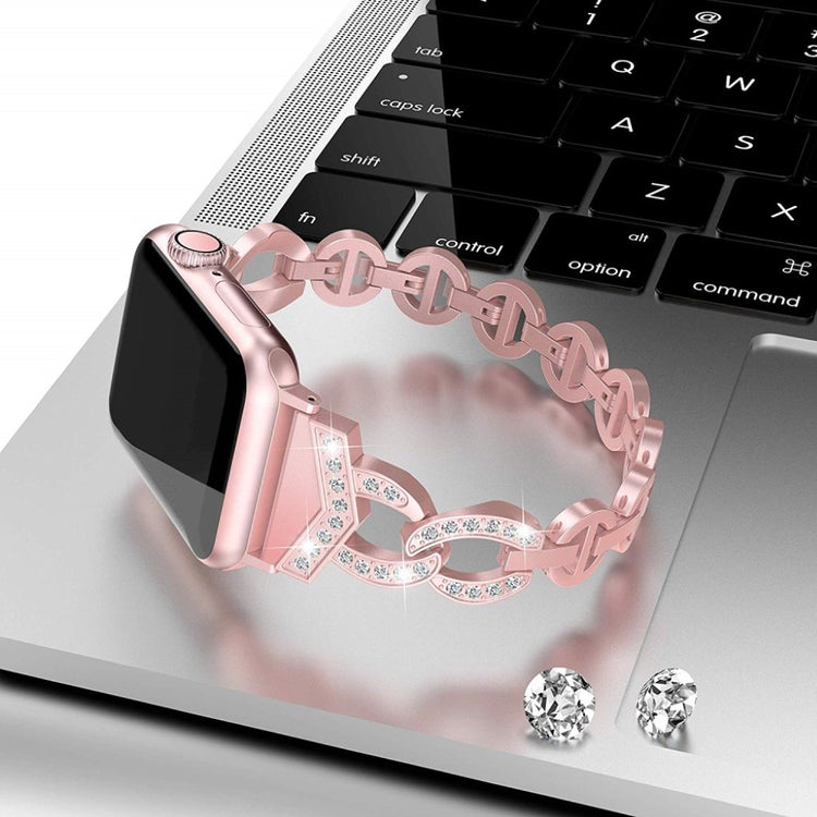 Glimrende Apple Watch Series 5 44mm Metal og Rhinsten Rem - Pink#serie_3