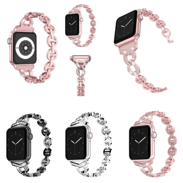 Glimrende Apple Watch Series 5 44mm Metal og Rhinsten Rem - Pink#serie_3