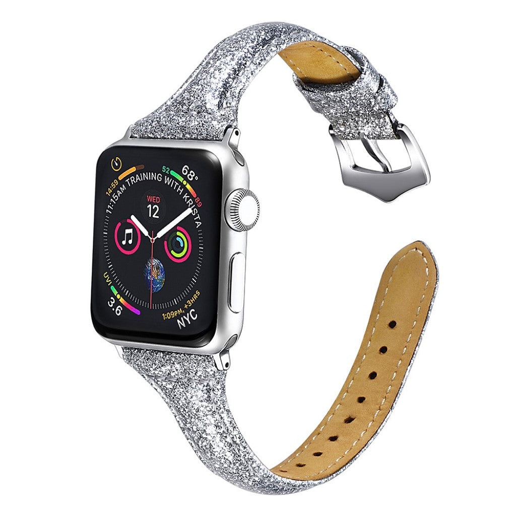 Mega pænt Apple Watch Series 5 44mm Ægte læder Rem - Sølv#serie_2