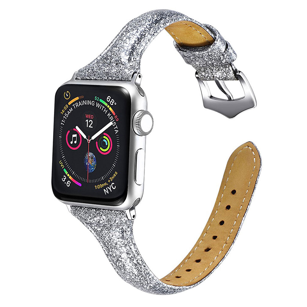 Mega pænt Apple Watch Series 5 44mm Ægte læder Rem - Sølv#serie_2