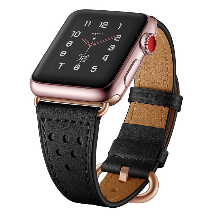  Apple Watch Series 5 44mm / Apple Watch 44mm Ægte læder Rem - Sort#serie_2