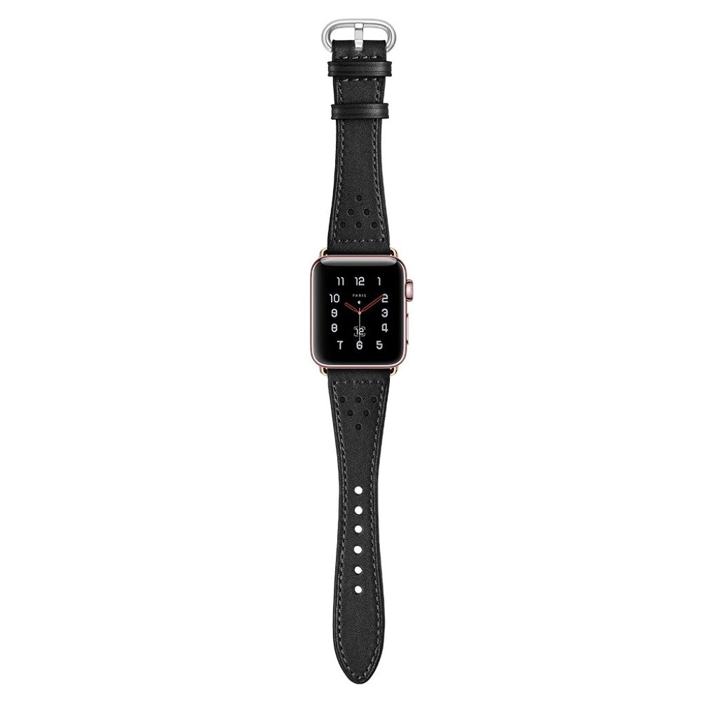  Apple Watch Series 5 44mm / Apple Watch 44mm Ægte læder Rem - Sort#serie_2