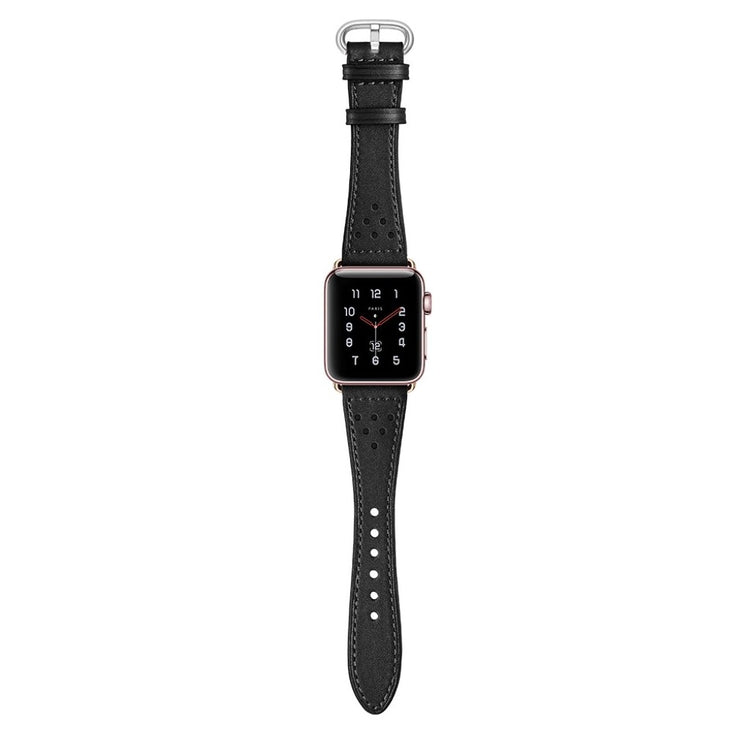  Apple Watch Series 5 44mm / Apple Watch 44mm Ægte læder Rem - Sort#serie_2