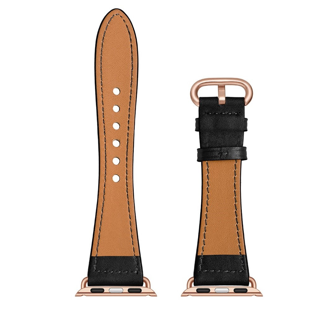  Apple Watch Series 5 44mm / Apple Watch 44mm Ægte læder Rem - Sort#serie_2