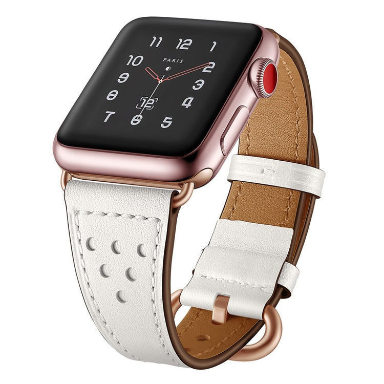  Apple Watch Series 5 44mm / Apple Watch 44mm Ægte læder Rem - Hvid#serie_4