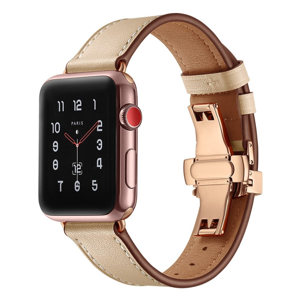  Apple Watch Series 5 44mm / Apple Watch 44mm Ægte læder Rem - Beige#serie_10