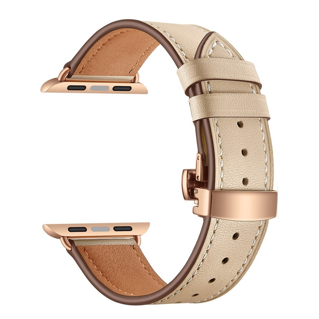  Apple Watch Series 5 44mm / Apple Watch 44mm Ægte læder Rem - Beige#serie_10