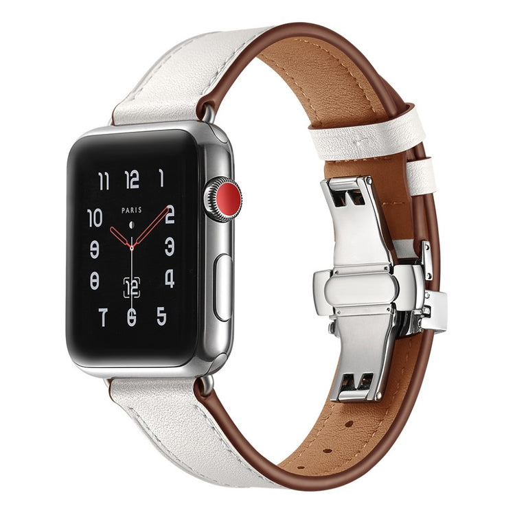  Apple Watch Series 5 44mm / Apple Watch 44mm Ægte læder Rem - Hvid#serie_13