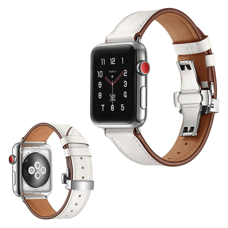  Apple Watch Series 5 44mm / Apple Watch 44mm Ægte læder Rem - Hvid#serie_13