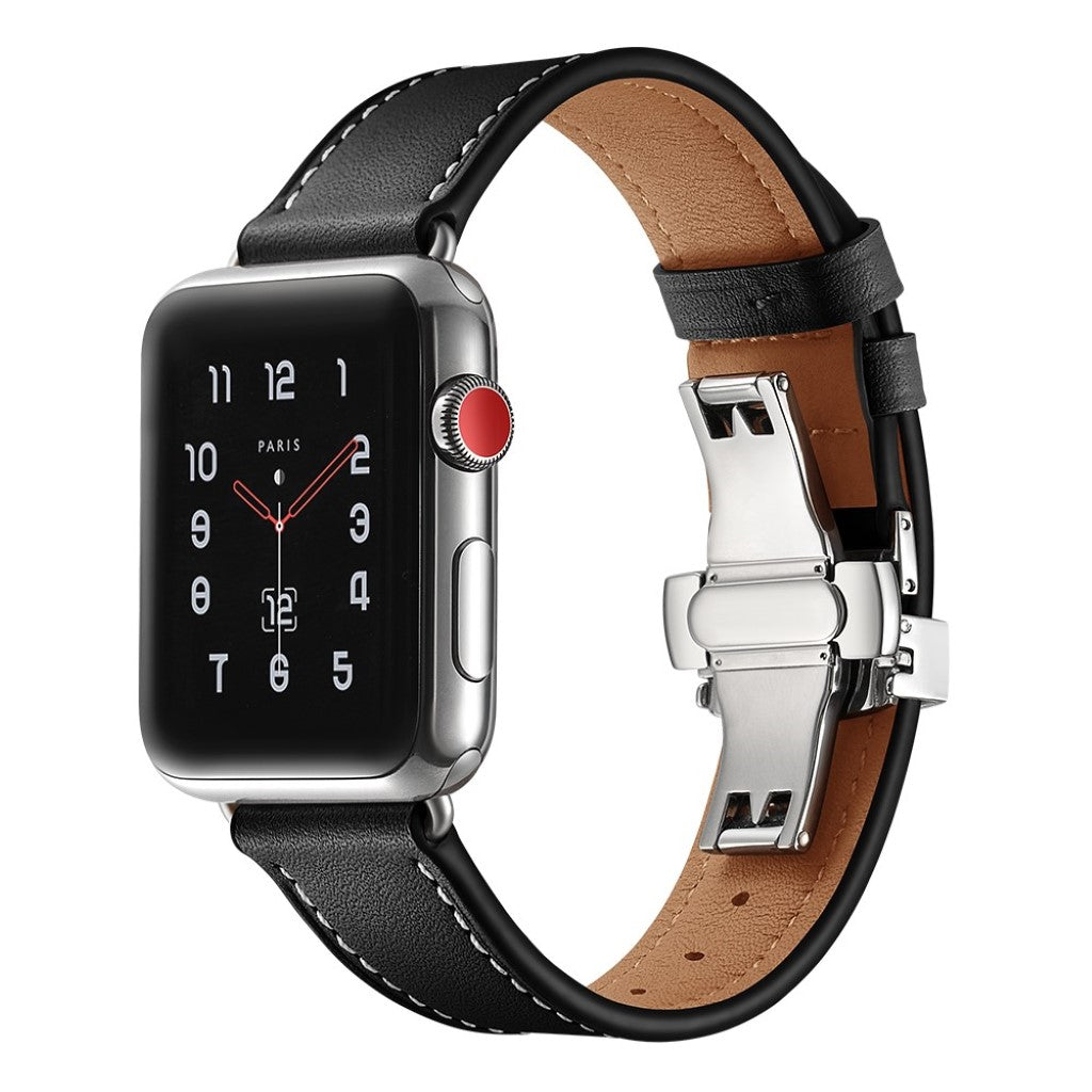  Apple Watch Series 5 44mm / Apple Watch 44mm Ægte læder Rem - Sort#serie_15