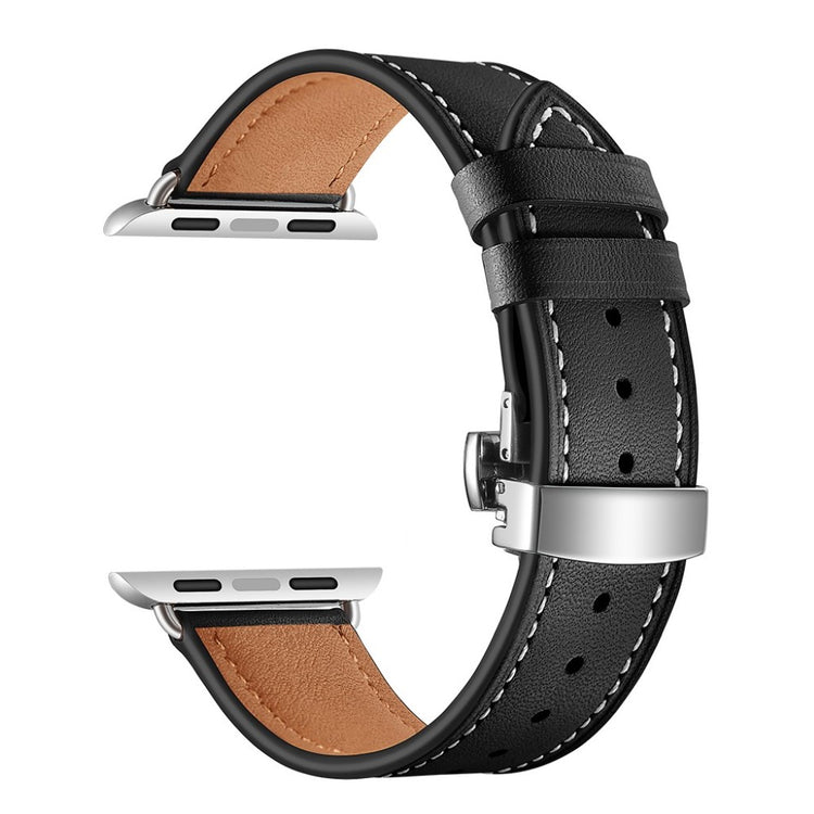  Apple Watch Series 5 44mm / Apple Watch 44mm Ægte læder Rem - Sort#serie_15