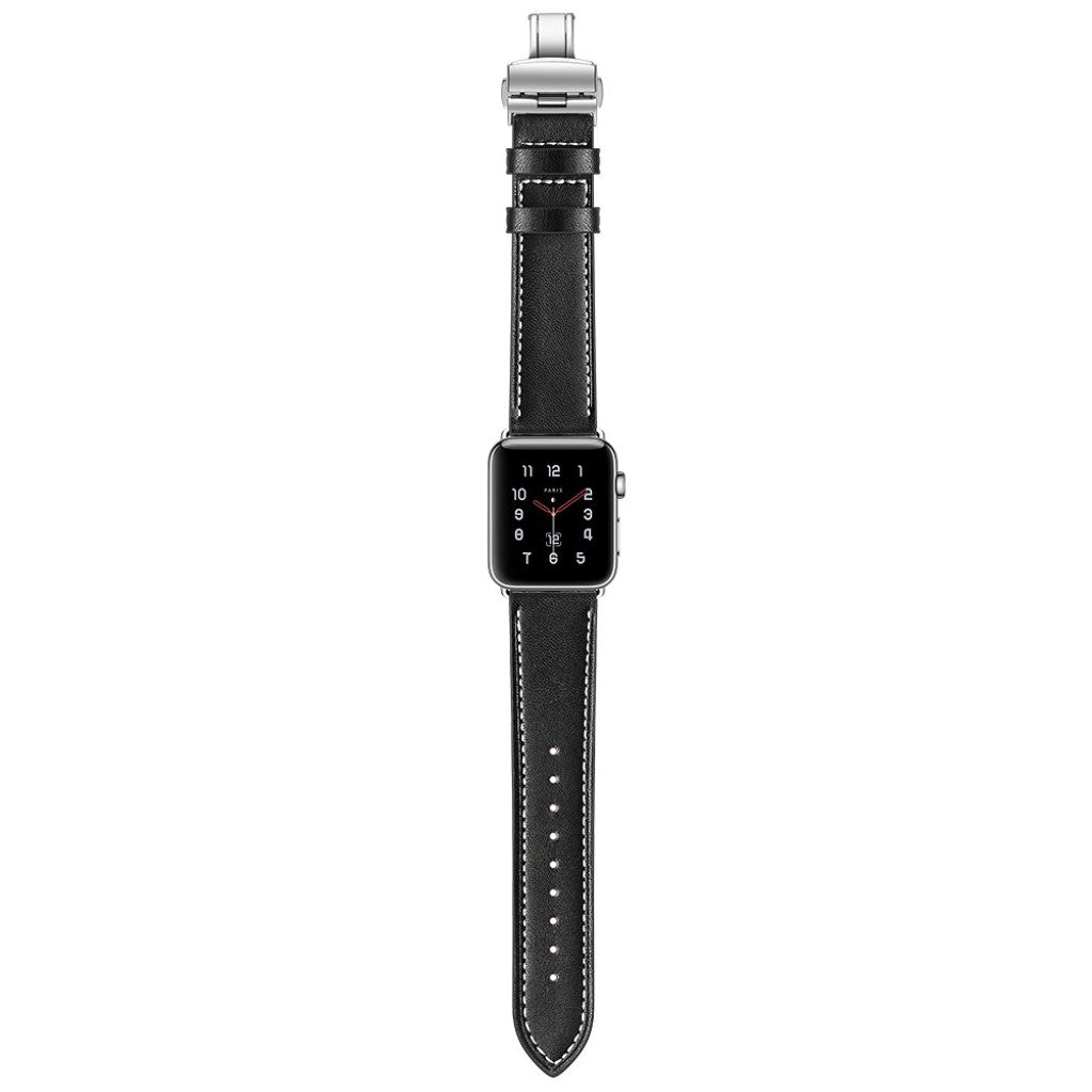  Apple Watch Series 5 44mm / Apple Watch 44mm Ægte læder Rem - Sort#serie_15