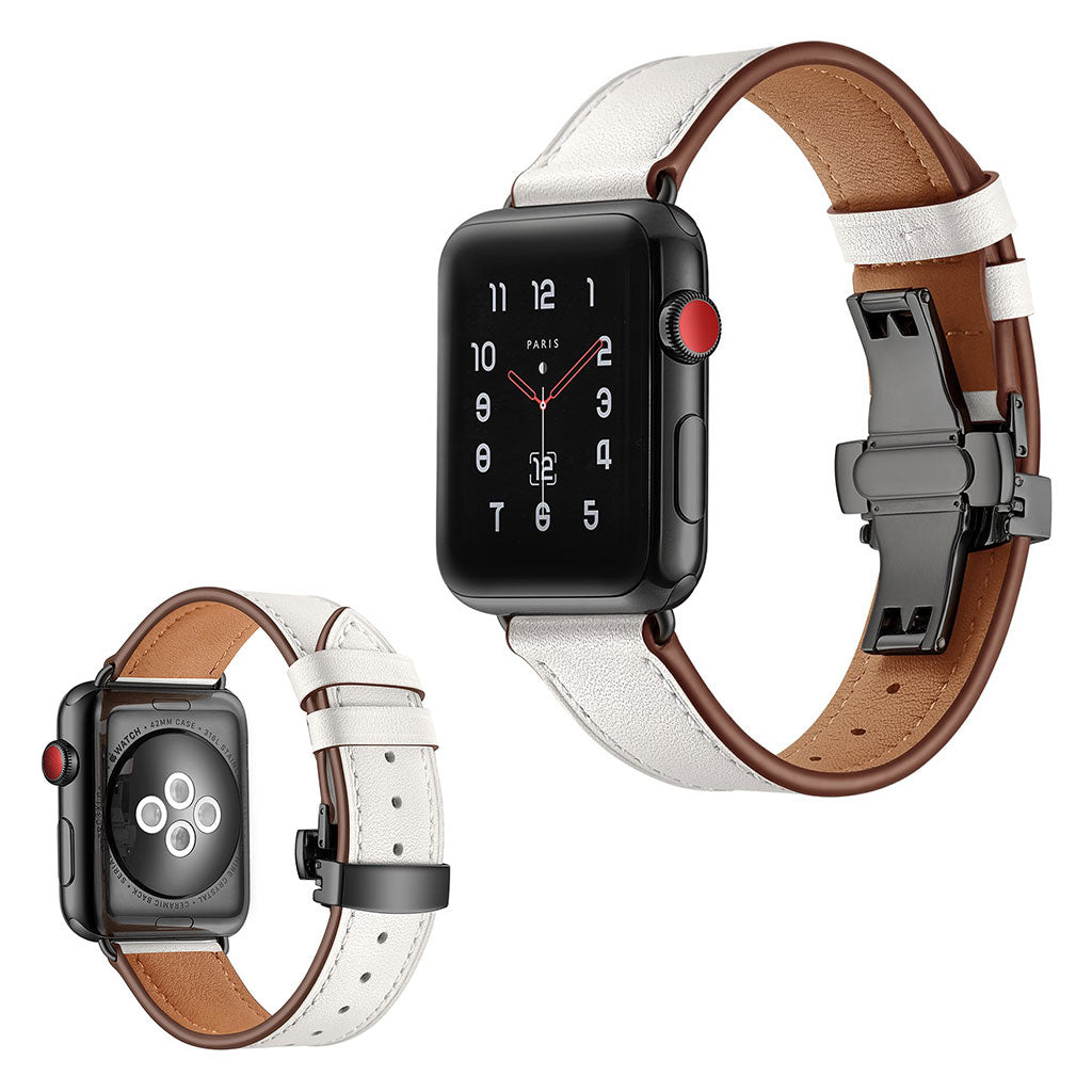  Apple Watch Series 5 44mm / Apple Watch 44mm Ægte læder Rem - Hvid#serie_1