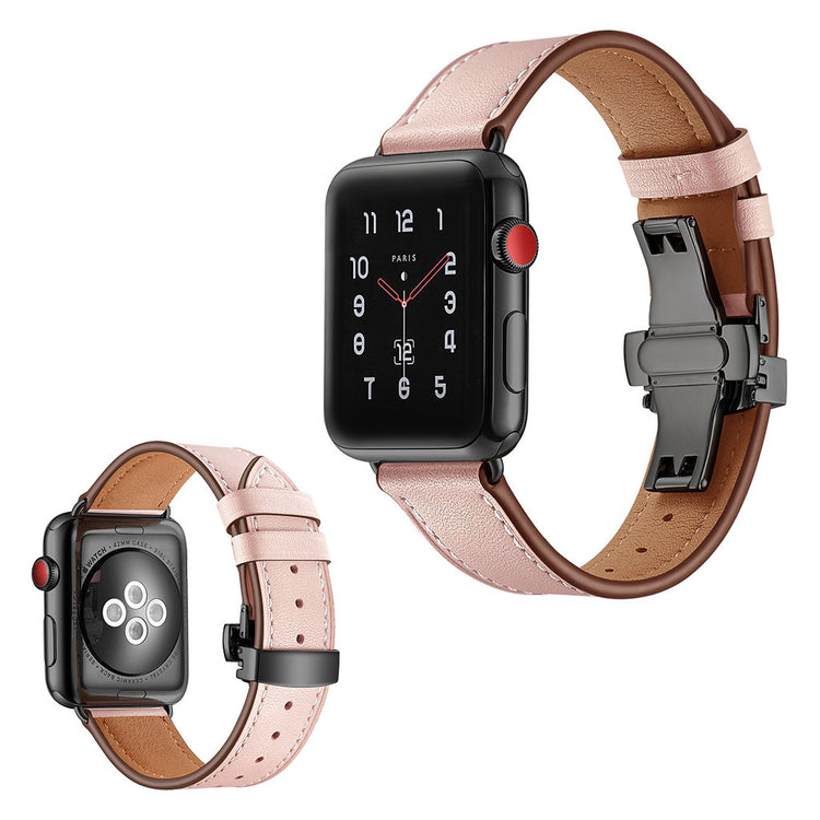  Apple Watch Series 5 44mm / Apple Watch 44mm Ægte læder Rem - Pink#serie_2