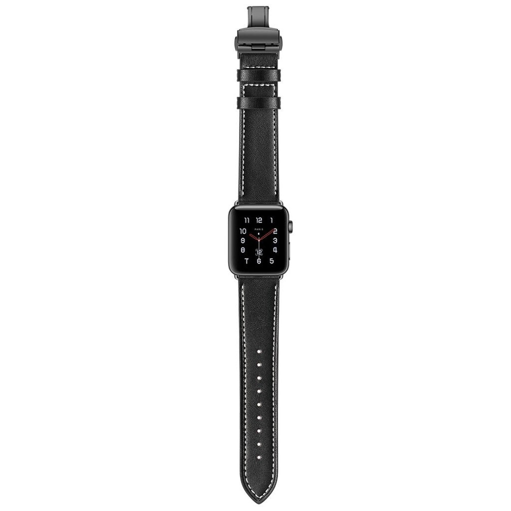  Apple Watch Series 5 44mm / Apple Watch 44mm Ægte læder Rem - Sort#serie_3