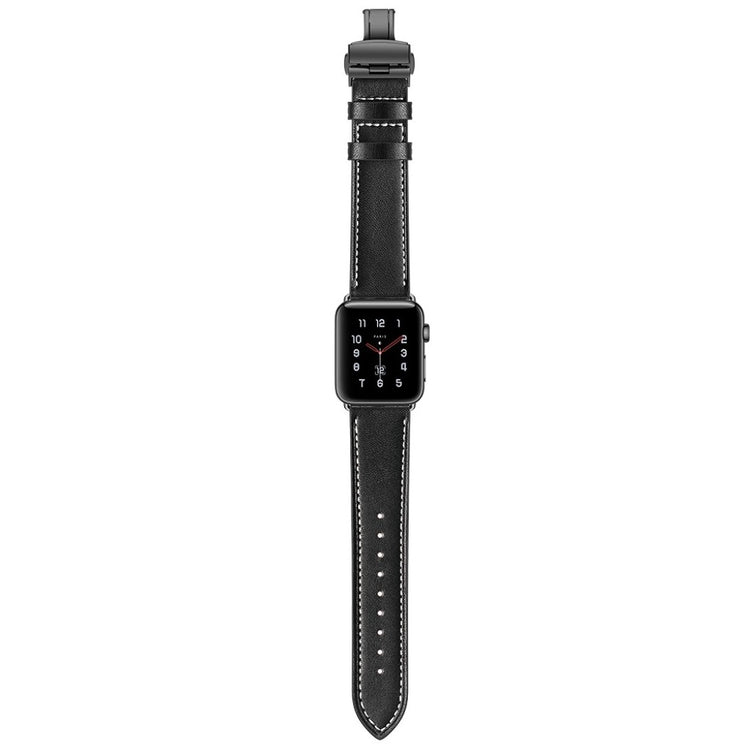  Apple Watch Series 5 44mm / Apple Watch 44mm Ægte læder Rem - Sort#serie_3