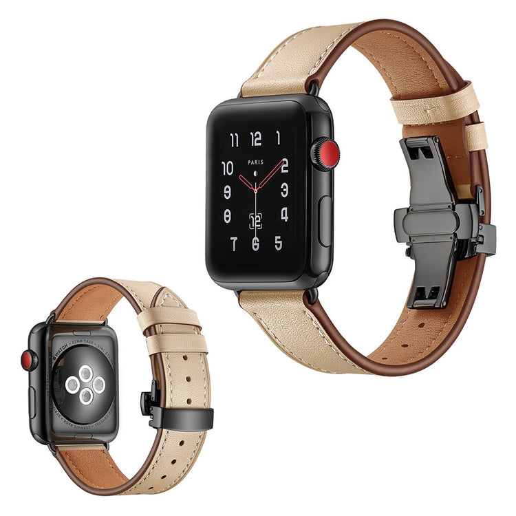  Apple Watch Series 5 44mm / Apple Watch 44mm Ægte læder Rem - Beige#serie_4