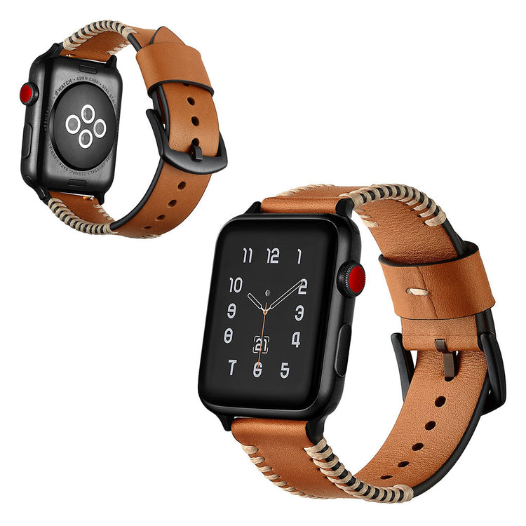  Apple Watch Series 5 44mm / Apple Watch 44mm Ægte læder Rem - Gul#serie_2